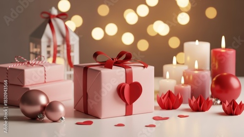 Festive Valentine's Day Gift Arrangement with Candles and Decorative Elements