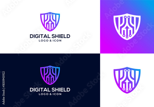 internet online security cyber shield logo design vector.