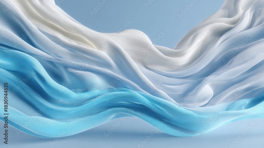 Fototapeta premium Elegant Abstract Silk Fabric Flowing in Light Blue and White, Modern Textile Art Background