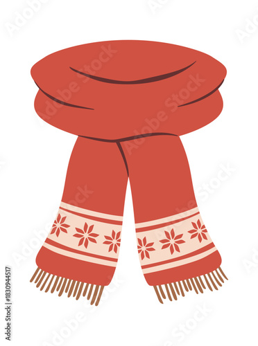 Red winter scarf folk print