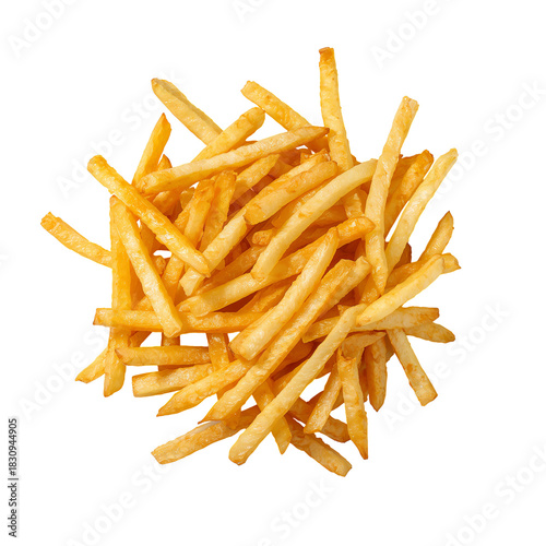 Golden French Fries Served in a White Paper Holder on a Clean Surface for a T...