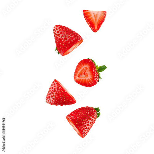 Fresh Strawberries Cut and Arranged on White Background for a Vibrant Culinar...