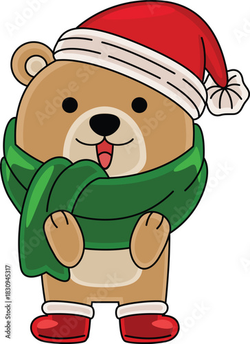Cartoon Bear character celebrating Christmas