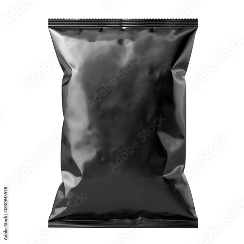 Black Packaging Bag for Snacks or Other Food Items on a White Background