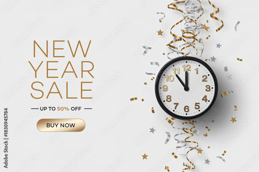 custom made wallpaper toronto digitalNew Year Sale 2026 Minimal White Luxury Clock with Gold Confetti for Elegant Holiday Promotions