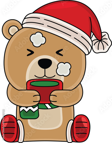 Cartoon Bear character celebrating Christmas