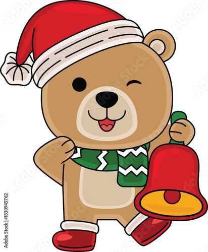Cartoon Bear character celebrating Christmas