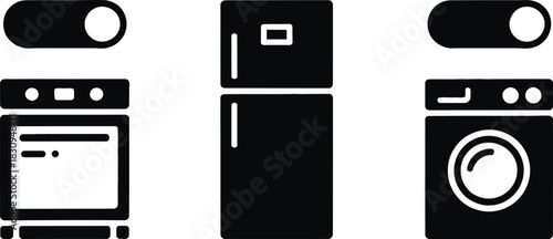 clean minimal refrigerator silhouette icon, bold shapes, home appliance vector, white background.