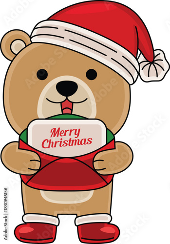 Cartoon Bear character celebrating Christmas