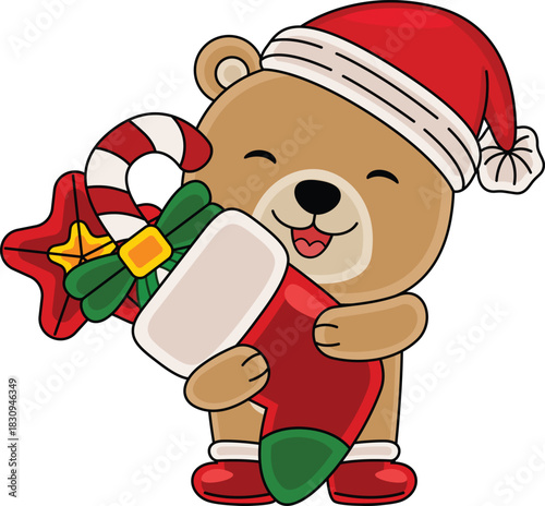 Cartoon Bear character celebrating Christmas