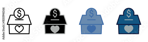 
donation icon set multiple style collection with box and money design