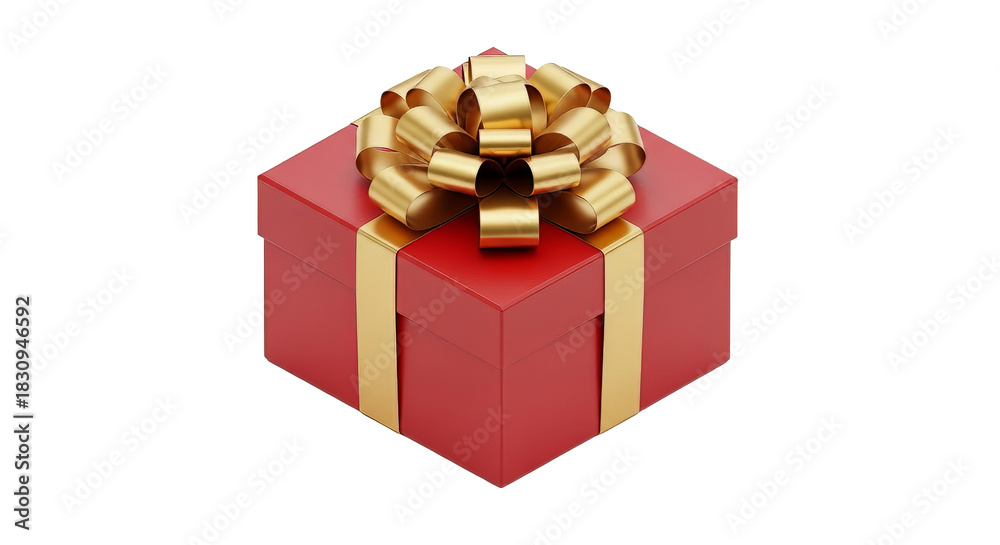 Obraz premium Red gift box with golden ribbon and bow perfect for christmas birthdays and special occasions adding a touch of elegance and celebration on transparent background