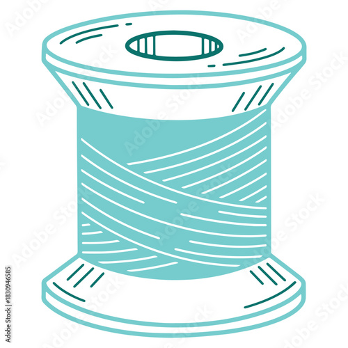 Vector Illustration of a Spool of Thread in Light Blue and White for Sewing and Craft Projects