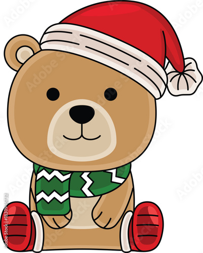 Cartoon Bear character celebrating Christmas