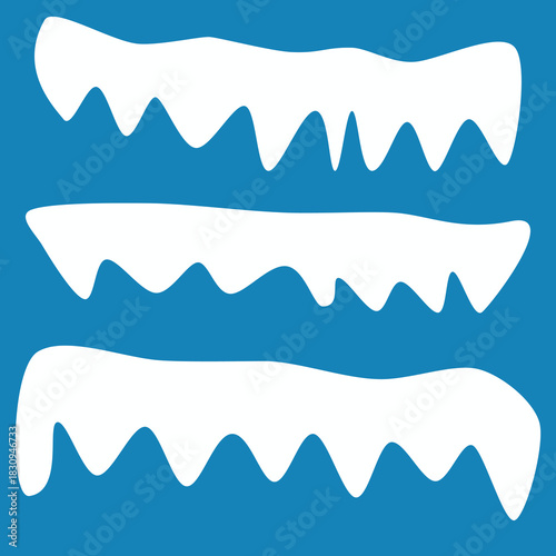 Realistic 3d snow caps. Collection of ice caps. Winter design vector snowdrifts. Christmas and New Year decoration elements.