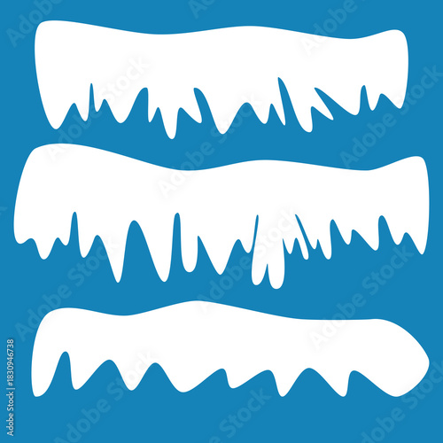 Realistic 3d snow caps. Collection of ice caps. Winter design vector snowdrifts. Christmas and New Year decoration elements.