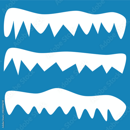 Realistic 3d snow caps. Collection of ice caps. Winter design vector snowdrifts. Christmas and New Year decoration elements.