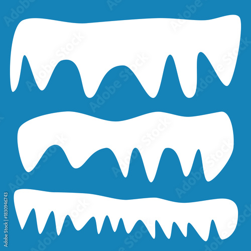 Realistic 3d snow caps. Collection of ice caps. Winter design vector snowdrifts. Christmas and New Year decoration elements.