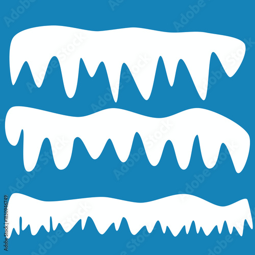 Realistic 3d snow caps. Collection of ice caps. Winter design vector snowdrifts. Christmas and New Year decoration elements.