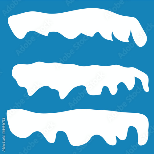 Realistic 3d snow caps. Collection of ice caps. Winter design vector snowdrifts. Christmas and New Year decoration elements.