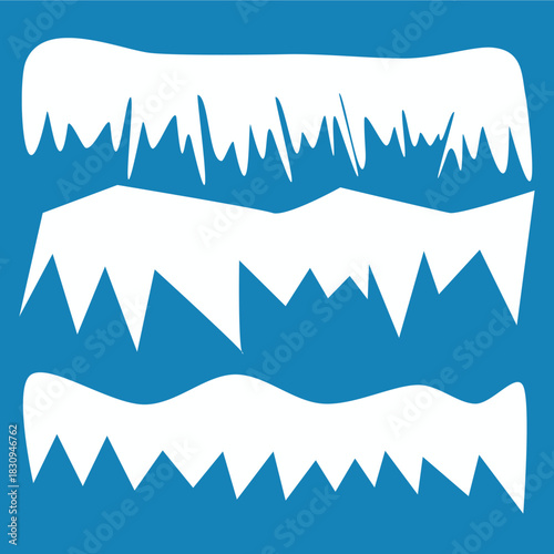 Realistic 3d snow caps. Collection of ice caps. Winter design vector snowdrifts. Christmas and New Year decoration elements.