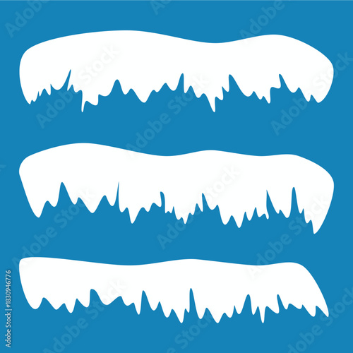 Realistic 3d snow caps. Collection of ice caps. Winter design vector snowdrifts. Christmas and New Year decoration elements.