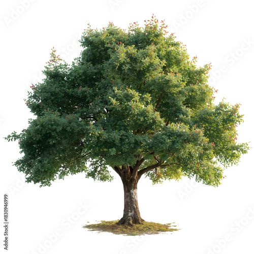 Large Green Tree With Thick Foliage Situated in an Open Field During Daylight...