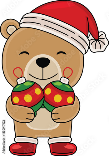 Cartoon Bear character celebrating Christmas