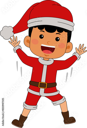 Cartoon Frizzy Boy character celebrating Christmas