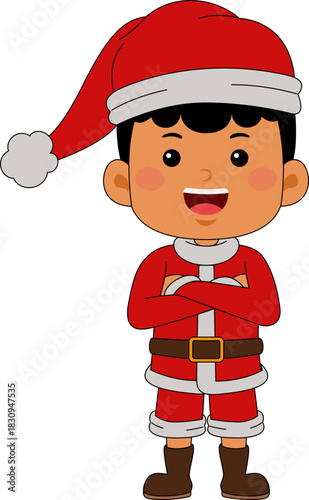 Cartoon Frizzy Boy character celebrating Christmas