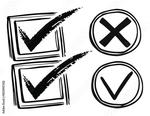 Hand drawn check mark and cross icons for lists and checkboxes