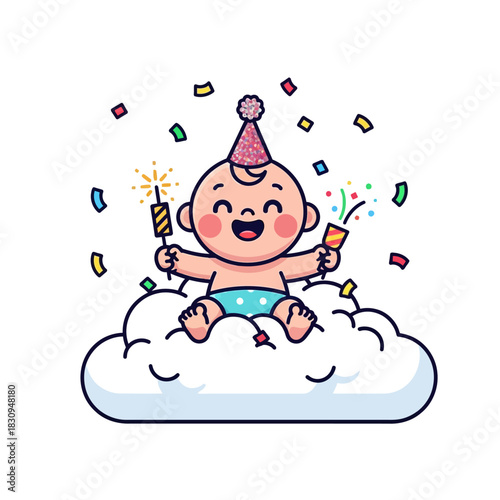 Celebrating milestones a happy baby enjoys a party with confetti and sparklers