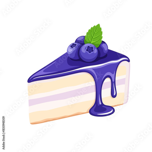 Delicious blueberry cheesecake slice with smooth glazing illustration perfect for culinary designs