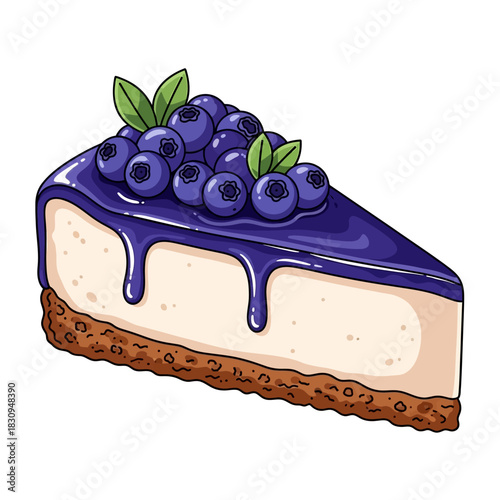 A luscious slice of blueberry cheesecake illustration, capturing the vibrant essence of sweetness