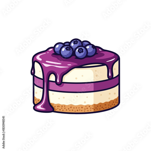 Delicious Blueberry Cheesecake Dessert Illustration with Dripping Glaze and Berries topping