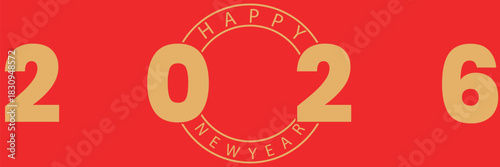 Happy new year 2026 celebration banner in festive red and gold for greetings design Vector