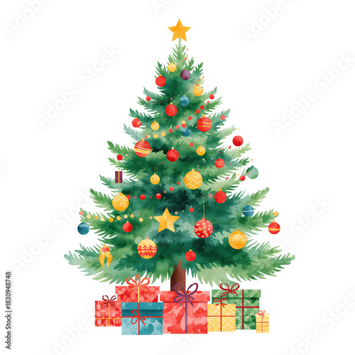 Brightly Decorated Christmas Tree With Gifts at the Base During Holiday Season