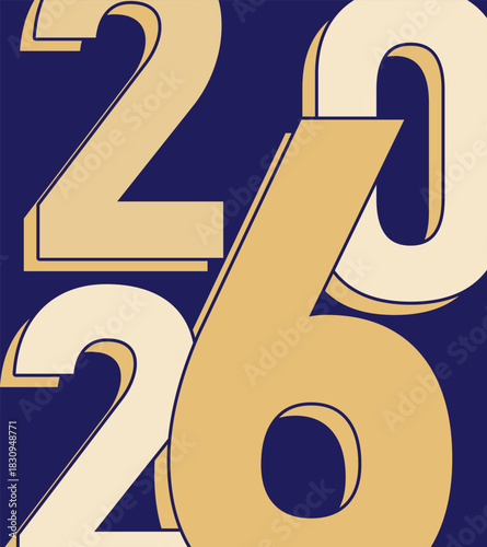 Graphic design of the year 2026 with bold numbers and 3d effect on blue background Vector,2026 gold text effect 