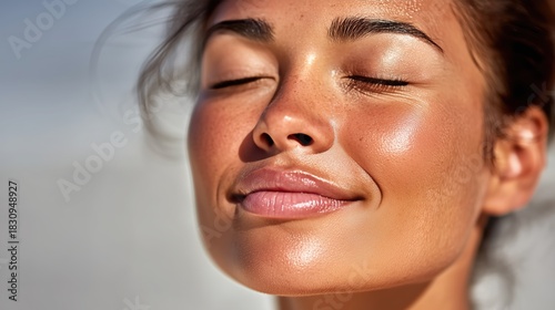 Close-up of a Woman's Face Enjoying Sunlight
