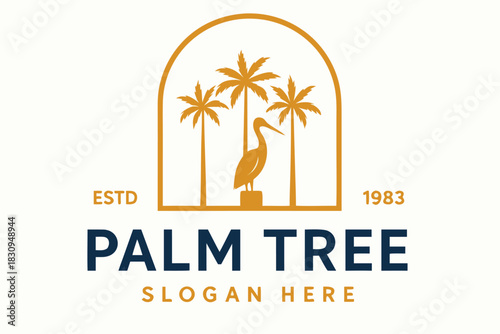 Elegant palm tree logo with heron and established date for tropical brand identity or coastal business advertising artwork