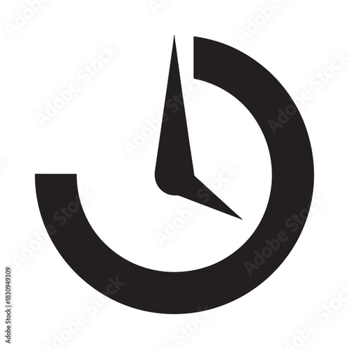Minimalist black clock icon with incomplete circle and hands