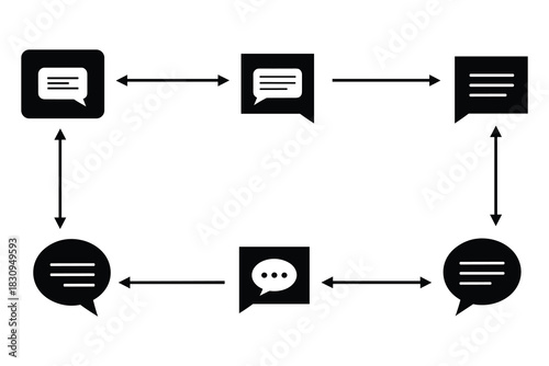 Circular communication vector illustration concept with speech bubbles and arrows