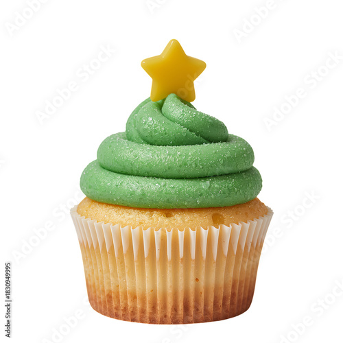 Festive Green Cupcake With Star Topping Celebrating the Holiday Season