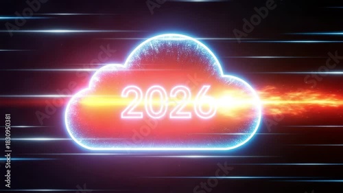 Wallpaper Mural Future cloud technology 2026 neon glowing with speed light streaks motion animated video. Torontodigital.ca