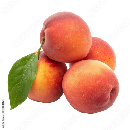 Fresh Peach With a Green Leaf on a White Background Showcasing Natural Colors...