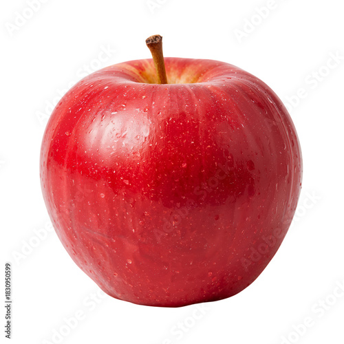 Fresh Red Apple Glistening With Water Droplets on a White Background