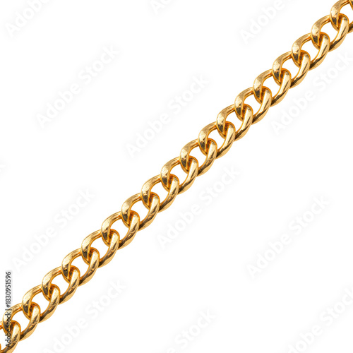 Golden Chain With Interlocking Links on a White Background