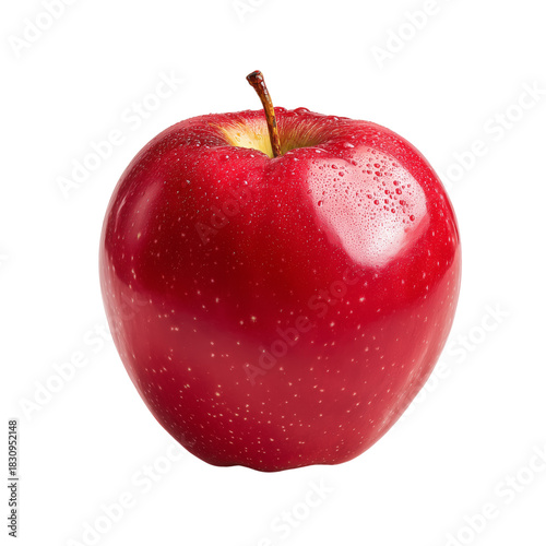 Fresh Red Apple With Shiny Surface and Detailed Texture on White Background