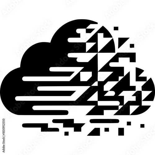 Digital Cloud Evolution: An artistic rendition of a cloud undergoing a digital transformation, its form dissolving into fragments to symbolize the evolution of data storage and computing.