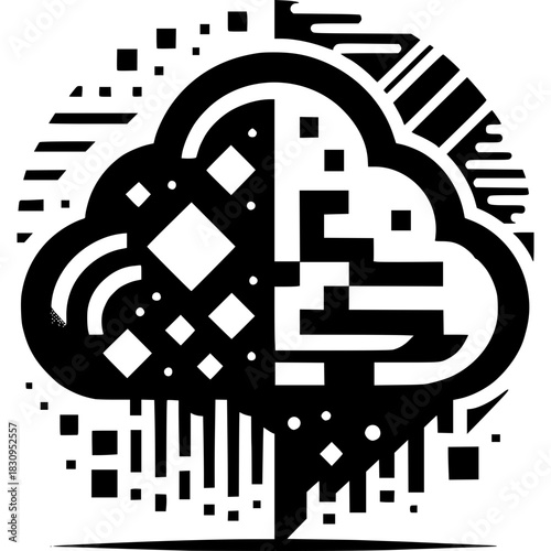 Cloud Computing Icon: Abstract graphical representation of a cloud, symbolizing the concept of cloud computing, information technology, and data storage.